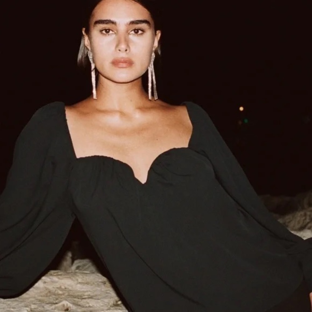Zara black flowy sweetheart neckline top BNWT